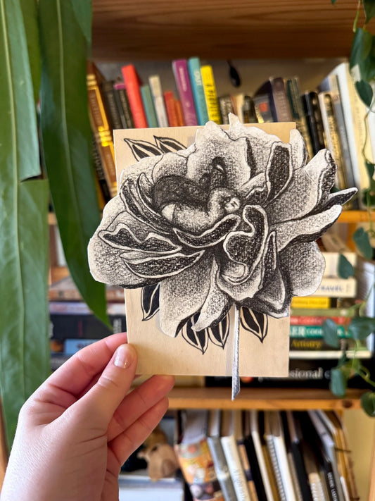 Sleepy Peony graphite & charcoal drawing