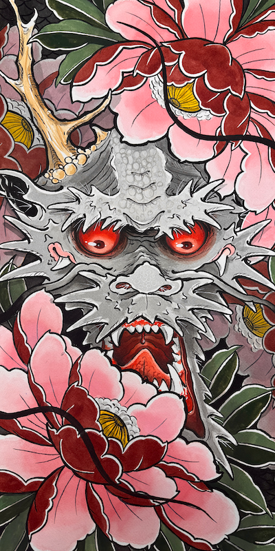 Peony and Dragon print